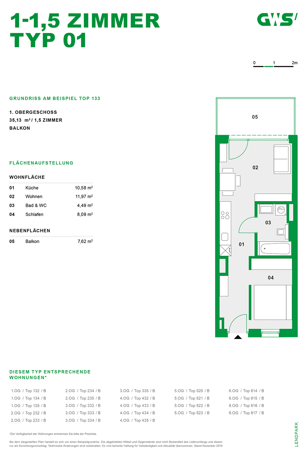 Graz, Lendpark - Lastenstraße - Eigentumswohnung der GWS - 1-Zimmer-Wohnung - Grundriss