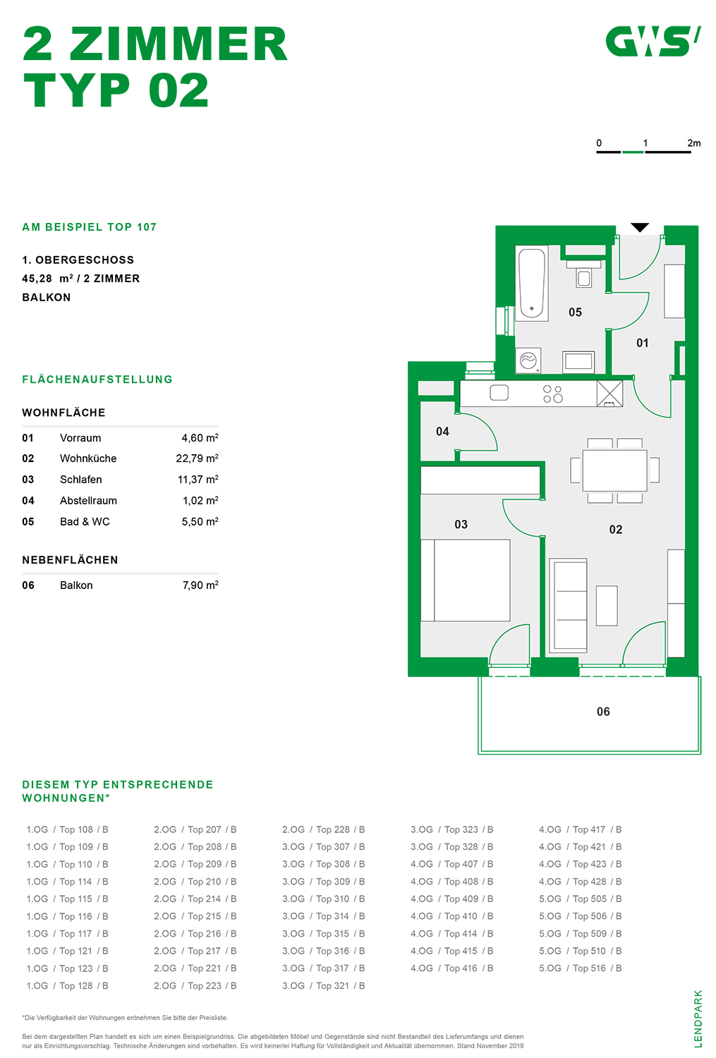 Graz, Lendpark - Lastenstraße - Eigentumswohnung der GWS - 2-Zimmer-Wohnung - Grundriss