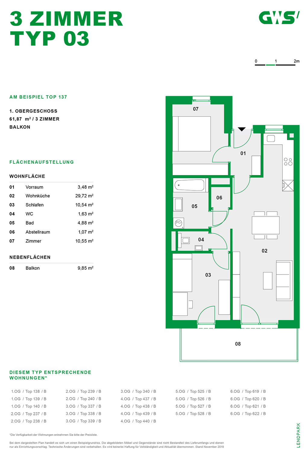 Graz, Lendpark - Lastenstraße - Eigentumswohnung der GWS - 3-Zimmer-Wohnung - Grundriss
