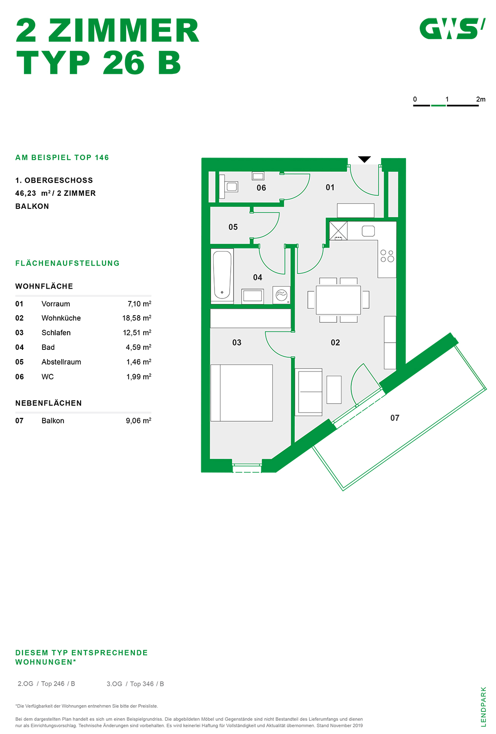 Graz, Lendpark - Lastenstraße - Eigentumswohnung der GWS - 2-Zimmer-Wohnung - Grundriss