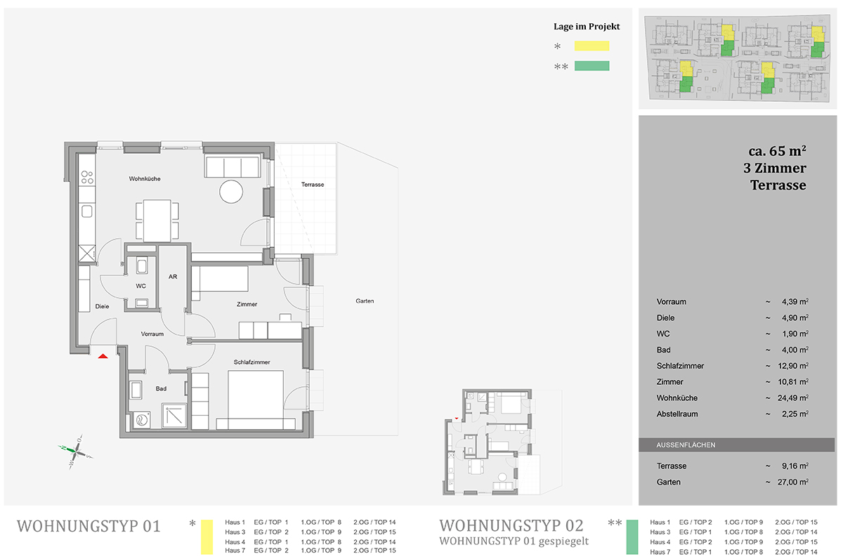 Feldkirchen, Friedrich-Ritter-Weg, Wohnungstyp 01 und 02 - 3-Zimmer-Wohnungen