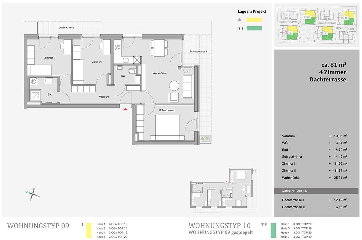 Feldkirchen, Friedrich-Ritter-Weg, Wohnungstyp 09 und 10 - 4-Zimmer-Wohnungen