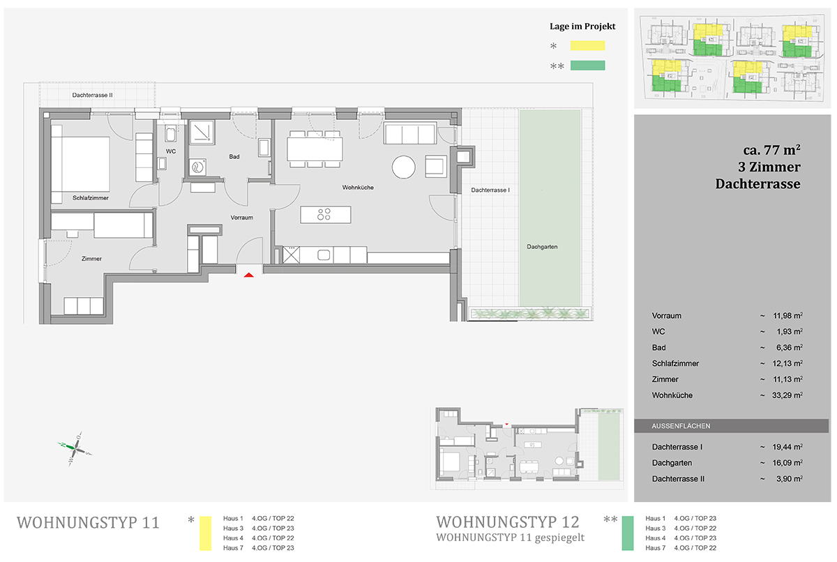Feldkirchen, Friedrich-Ritter-Weg, Wohnungstyp 11 und 12 - 3-Zimmer-Wohnungen