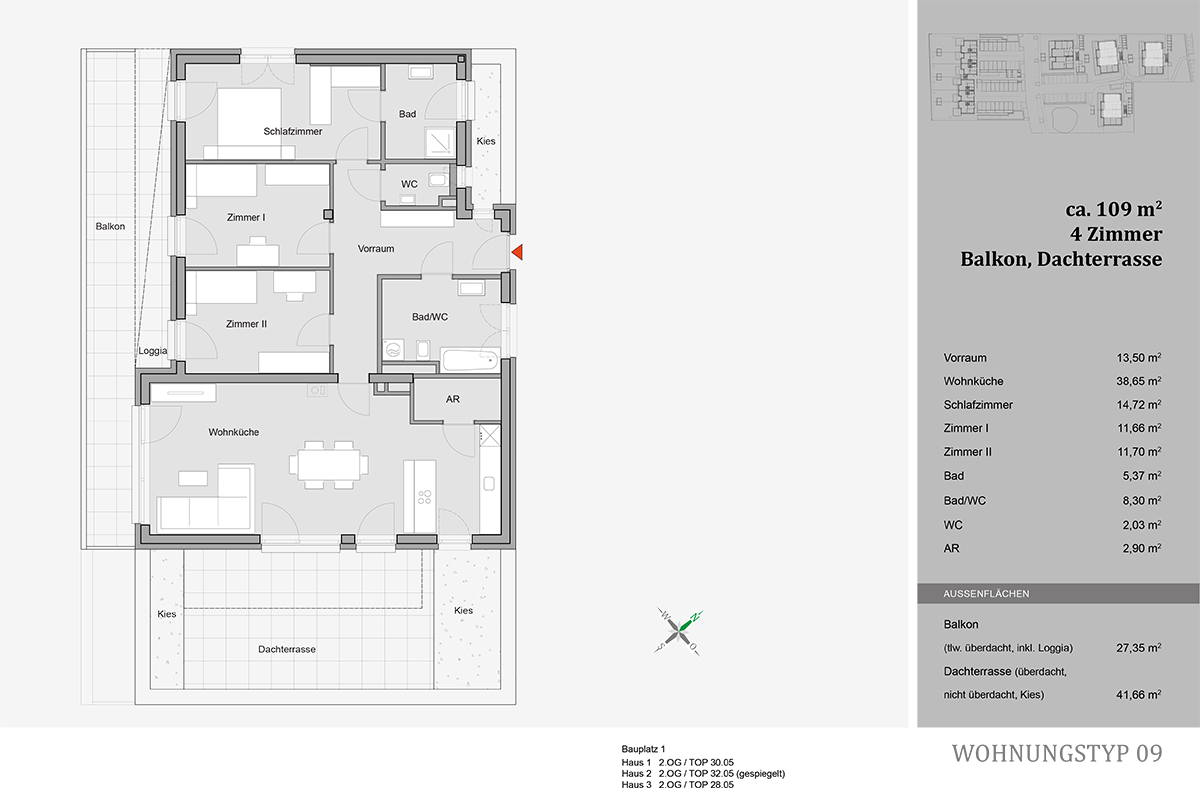 Lieboch, Nadeggerweg 28 bis 34, Mietwohnungen mit Kaufoption - Wohnungstyp 09 - 4-Zimmer-Wohnung - Grundriss