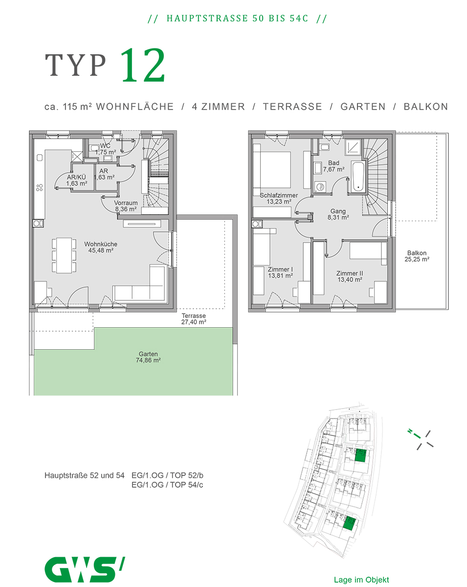 Nestelbach bei Graz, Mietwohnungen mit Kaufoption - Neubauprojekt der GWS - 4-Zimmer-Wohnungen - Grundrisstyp 12 Nestelbach, Hauptstraße 50 - 54c, Wohnungstyp 12 - 4-Zimmer-Wohnung