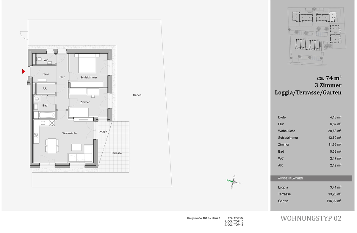 Premstätten, Hauptstraße 161a bis c - Mietwohnungen mit Kaufoption - Wohnungstyp 03 - 3-Zimmer-Wohnungen