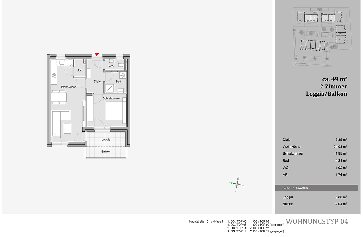 Premstätten, Hauptstraße 161a bis c - Mietwohnungen mit Kaufoption - Wohnungstyp 04 - 2-Zimmer-Wohnungen