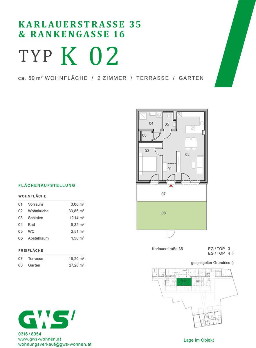 Graz, Rankengasse 16 & Karlauerstraße 35 - freifinanzierte Eigentumswohnungen - 2-Zimmer-Wohnung - Grundriss