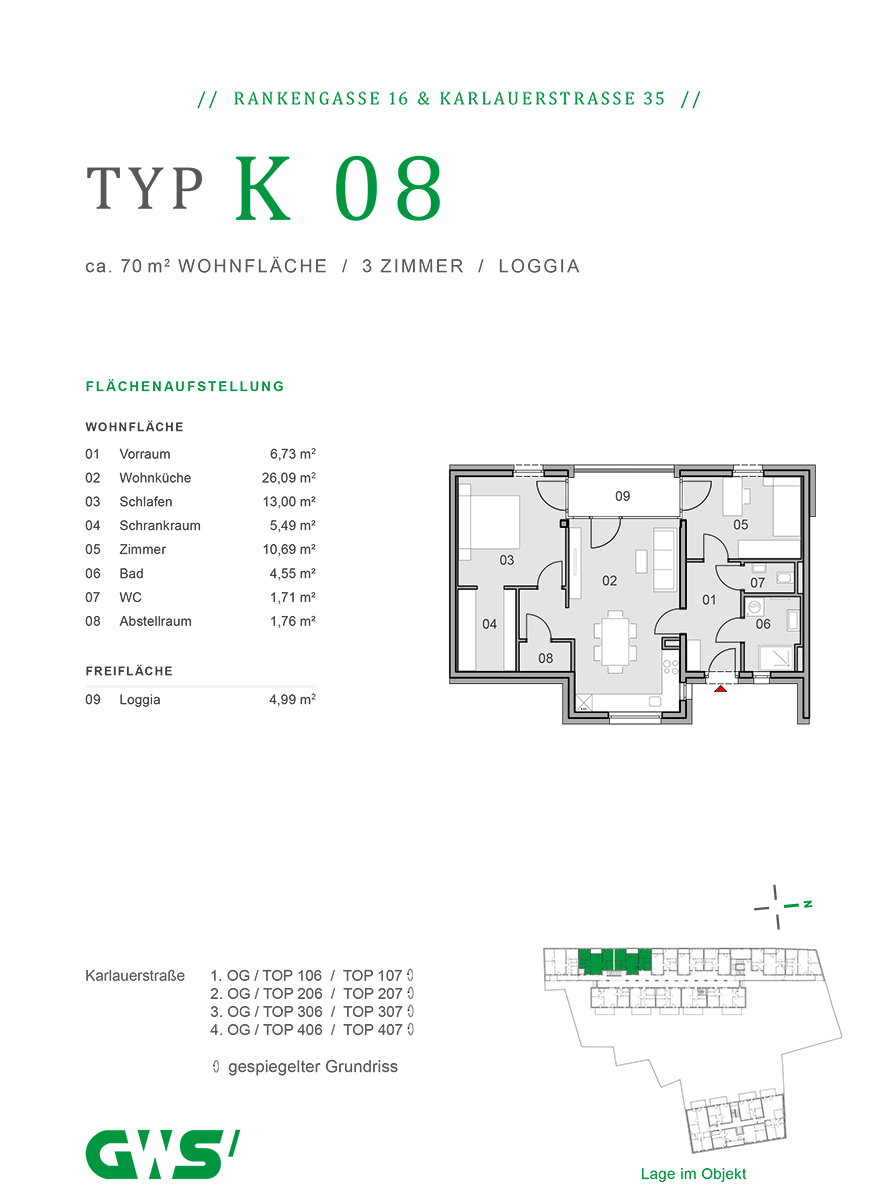 Graz, Rankengasse 16 & Karlauerstraße 35 - freifinanzierte Eigentumswohnungen - 3-Zimmer-Wohnung - Grundriss