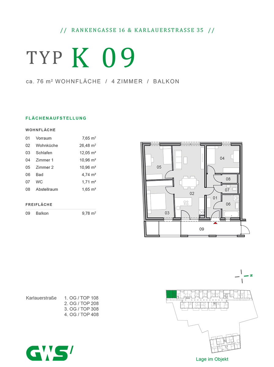 Graz, Rankengasse 16 & Karlauerstraße 35 - freifinanzierte Eigentumswohnungen - 4-Zimmer-Wohnung - Grundriss