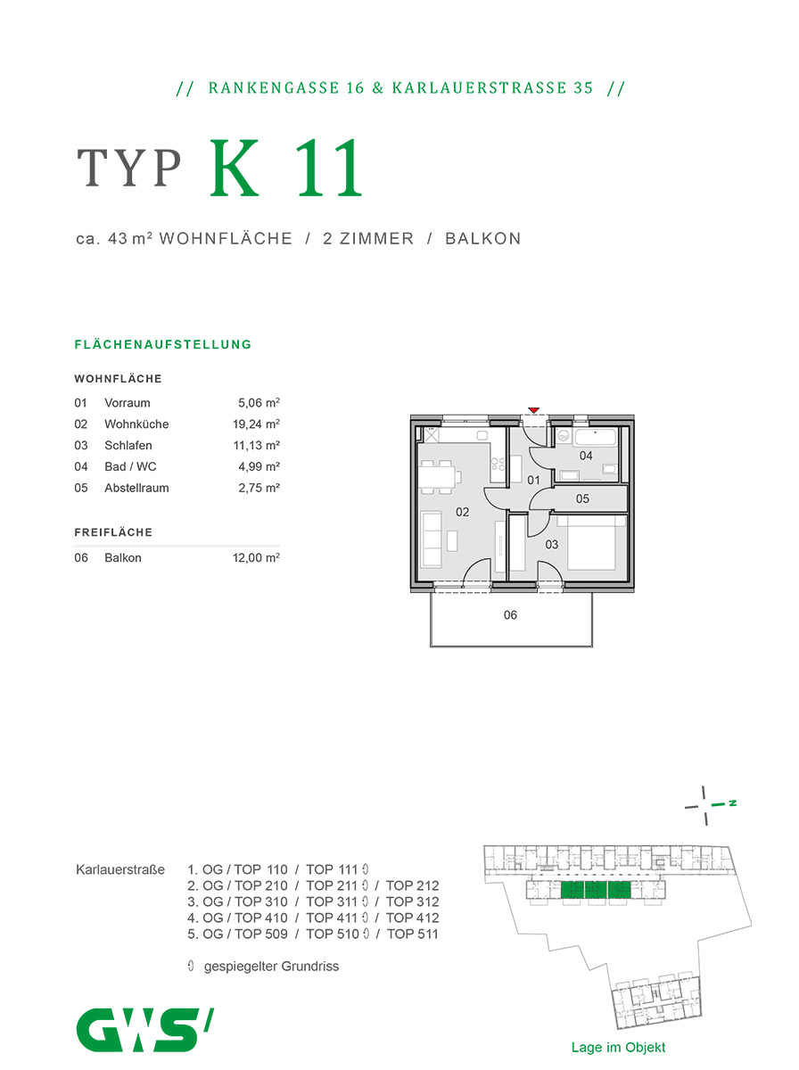 Graz, Rankengasse 16 & Karlauerstraße 35 - freifinanzierte Eigentumswohnungen - 2-Zimmer-Wohnung - Grundriss