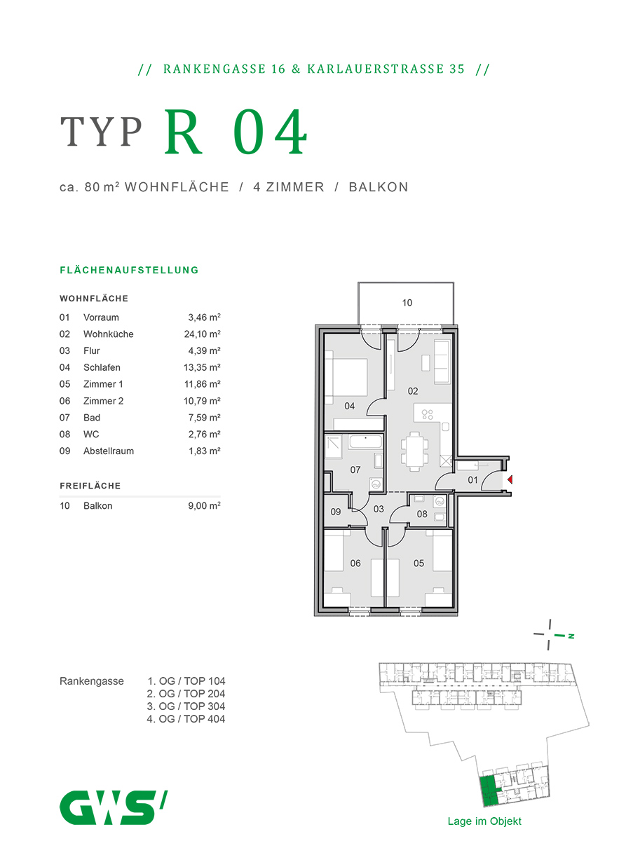 Graz, Rankengasse 16 & Karlauerstraße 35 - freifinanzierte Eigentumswohnungen - 4-Zimmer-Wohnung - Grundriss