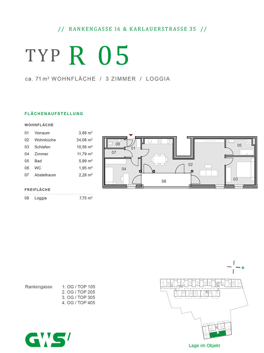 Graz, Rankengasse 16 & Karlauerstraße 35 - freifinanzierte Eigentumswohnungen - 3-Zimmer-Wohnung - Grundriss