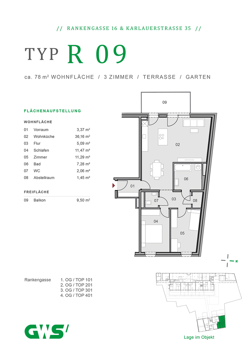 Graz, Rankengasse 16 & Karlauerstraße 35 - freifinanzierte Eigentumswohnungen - 3-Zimmer-Wohnung - Grundriss Graz, Rankengasse 16 & Karlauerstraße 35 - freifinanzierte Eigentumswohnungen - 3-Zimmer-Wohnung - Grundriss